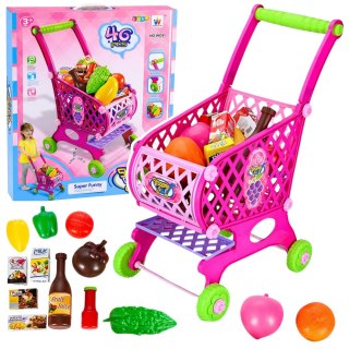 Duży Wózek Sklepowy Dla Dzieci Produkty Spożywcze Różowy 52cm 46 el.