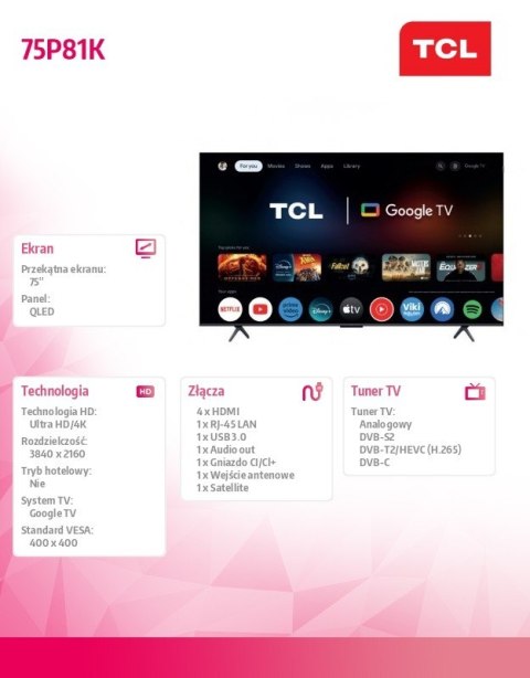 Telewizor QLED 75 cali 75P81K