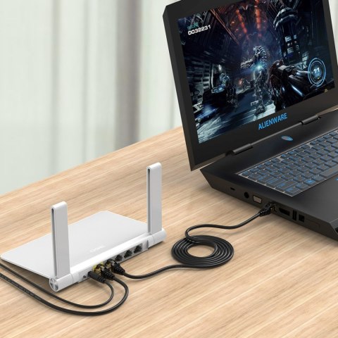 Kabel sieciowy internetowy okrągły LAN CAT7 10Gbps RJ45 10m - czarny