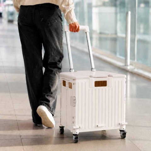 Wózek transportowy na zakupy LUARO składany 4 kółka pokrywka biały