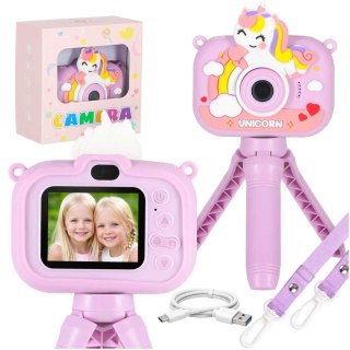 Aparat fotograficzny cyfrowy dla dzieci na statywie jednorożec fioletowy 8GB