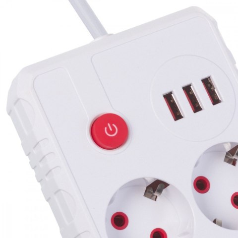 Listwa zasilająca 2 gniazda MCE387 W 3xUSB, 110-240V AC 50/60Hz, 2.1A max 2500W, 1.5m, biała