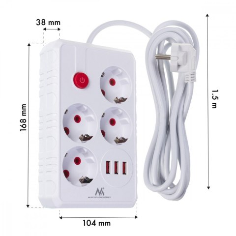 Listwa zasilająca MCE392 W 4 gniazda 3xUSB, 110-240V AC 50/60Hz, 2.1A max 2500W 1,5m biała