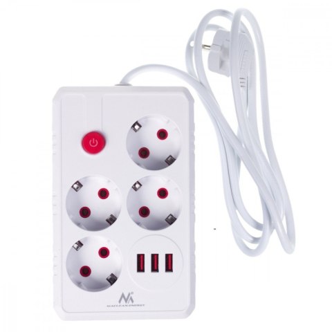 Listwa zasilająca MCE392 W 4 gniazda 3xUSB, 110-240V AC 50/60Hz, 2.1A max 2500W 1,5m biała