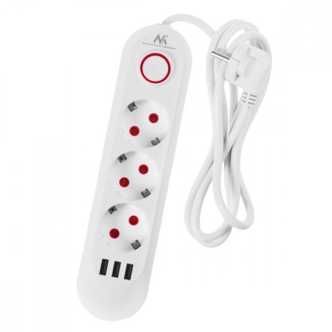 Listwa zasilająca MCE394 W 3 gniazda 3xUSB, 110-240V AC 50/60, 2.1A max 2500W, biała