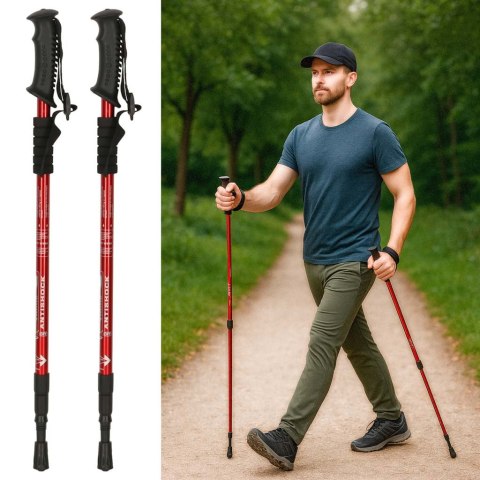 Kijki kije trekkingowe składane spacerowe do chodzenia nakładki 2 sztuki czerwone