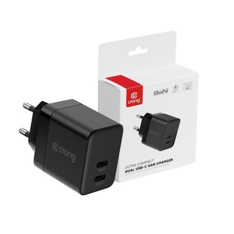 Ultra Compact GaN Ładowarka sieciowa 2x USB-C 35W PD 3.0 z PPS Czarna