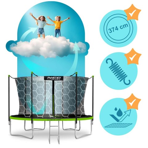 Trampolina ogrodowa 12ft/374cm z siatką wewnętrzną i drabinką Neo-Sport