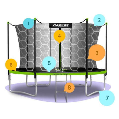 Trampolina ogrodowa 12ft/374cm z siatką wewnętrzną i drabinką Neo-Sport