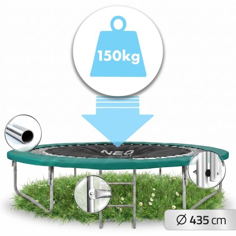 Trampolina ogrodowa 14ft/435cm z siatką, profilowanymi słupkami i drabinką Neo-Sport
