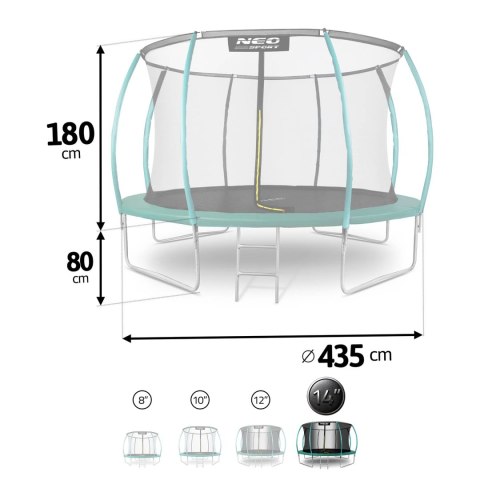 Trampolina ogrodowa 14ft/435cm z siatką, profilowanymi słupkami i drabinką Neo-Sport