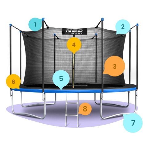 Trampolina ogrodowa 15ft/465cm z siatką wewnętrzną i drabinką Neo-Sport