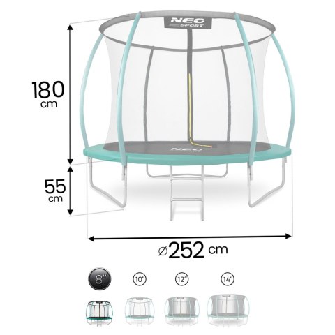 Trampolina ogrodowa 8ft/252cm z siatką, profilowanymi słupkami i drabinką Neo-Sport