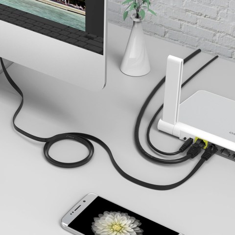 Kabel sieciowy internetowy płaski Ethernet CAT7 10Gbps RJ45 LAN 2m - czarny