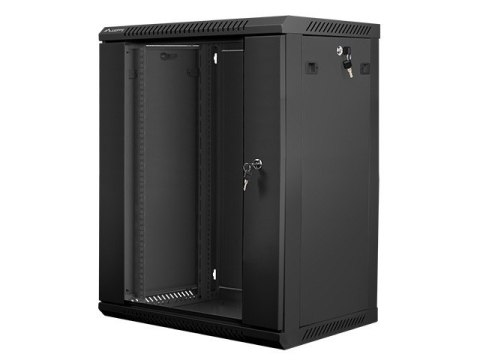 Szafa instalacyjna wisząca 19 cali 15U 600X450mm czarna (drzwi szklane)