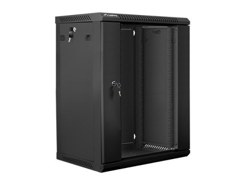 Szafa instalacyjna wisząca 19 cali 15U 600X450mm czarna (drzwi szklane)