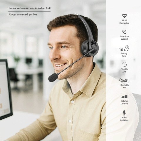 Słuchawka nauszna z mikrofonem, bluetooth