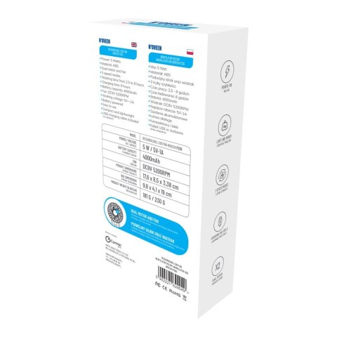 Wentylator ręczny akumulatorowy USB NOVEEN F220
