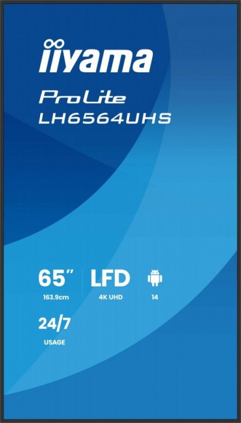 Monitor 65 cali LH6564UHS-B1AG, 24/7,VA,ANDROID14,4K,500cd,5000:1, 2xHDMI ,USB-C,RJ45, RS-232c, IR, 2x10W, 2xUSB, UCHWYT ŚCIE