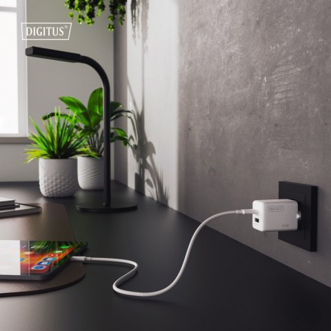 Ładowarka sieciowa GaN II 45W | 1x USB-C, 1x USB-A | PD 3.0, QC 3.0 | Biała