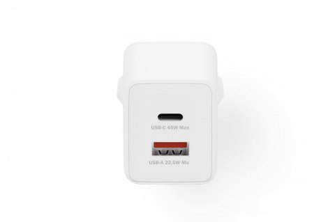 Ładowarka sieciowa GaN II 45W | 1x USB-C, 1x USB-A | PD 3.0, QC 3.0 | Biała