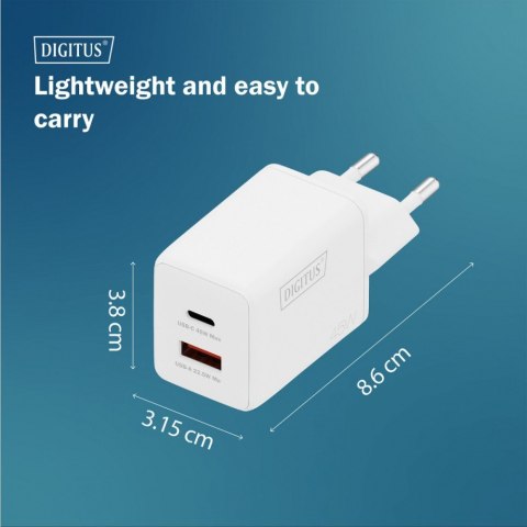 Ładowarka sieciowa GaN II 45W | 1x USB-C, 1x USB-A | PD 3.0, QC 3.0 | Biała