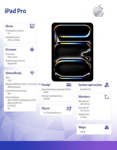 IPad Pro 13-calowy Wi-Fi + Cellular 512GB ze szkłem standardowym - Srebrny