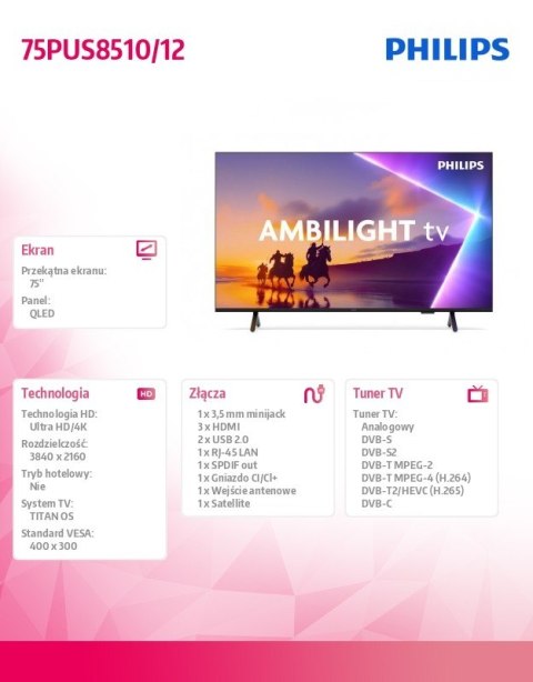 Telewizor QLED 75 cali 75PUS8510/12