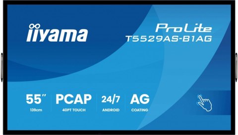 Monitor 55 cali T5529AS-B1AG VA,4K,HDMIx2,USB-C,RJ45,2x10W,WiFi, Android 14, Signal FailOver, Whiteboard, iiSignage2 (CMS), 