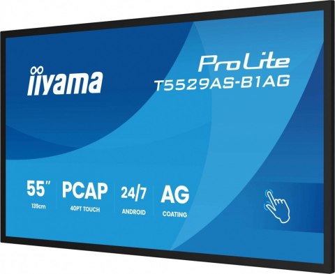 Monitor 55 cali T5529AS-B1AG VA,4K,HDMIx2,USB-C,RJ45,2x10W,WiFi, Android 14, Signal FailOver, Whiteboard, iiSignage2 (CMS), 