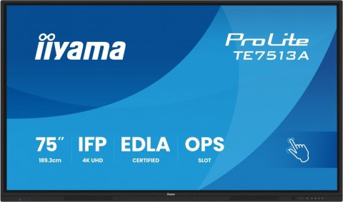 Monitor interaktywny 75 cali TE7513A-B2AG INFRARED,40pkt,IPS,4K,7H,500cd/m2, WiFi,USB, ANDROID 14, Google EDLA,2x20W, UCHWY