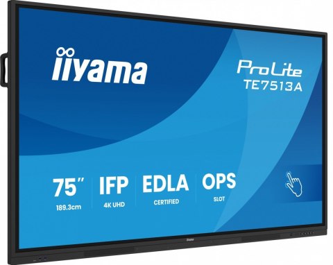 Monitor interaktywny 75 cali TE7513A-B2AG INFRARED,40pkt,IPS,4K,7H,500cd/m2, WiFi,USB, ANDROID 14, Google EDLA,2x20W, UCHWY