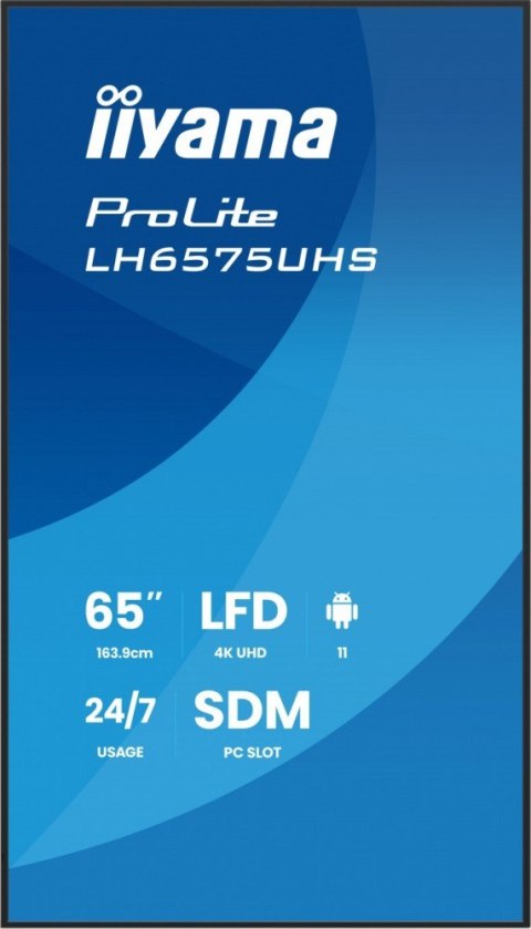 Monitor 65 cali LH6575UHS-B2AG,24/7,IPS,ANDROID.11,4K, WiFi, iiSignage2, FailOver, EShare, 24/7, full daisy chain