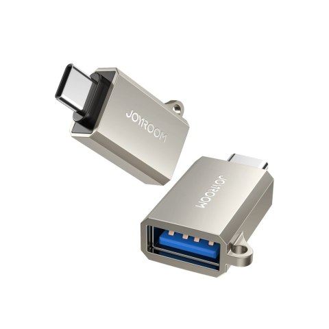 Adapter przejściówka USB-C (męski) - USB-A (żeński) z oczkiem na smycz - srebrny