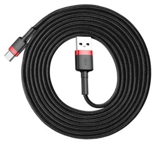 Baseus Cafule Cable wytrzymały nylonowy kabel przewód USB / USB-C QC3.0 2A 3M czarno-czerwony (CATKLF-U91)