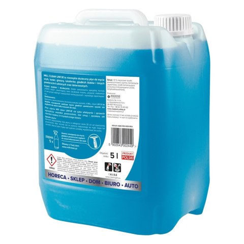 MILL CLEAN UMYJE 5 litrów. Płyn do mycia szyb, luster, glazury, płytek. Usuwa kurz, tłuste plamy, nie pozostawiając smug.
