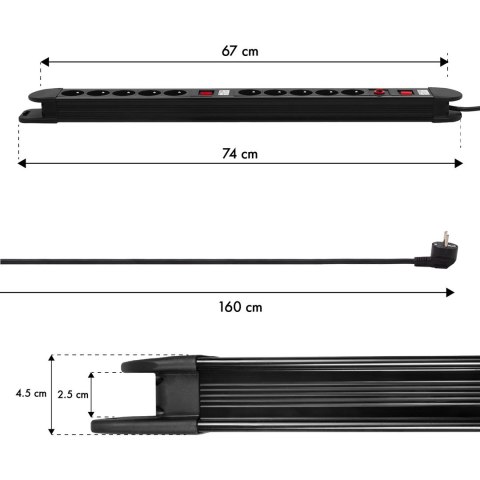 MACLEAN LISTWA ZASILAJĄCA 10 GNIAZD 3680W MCE10