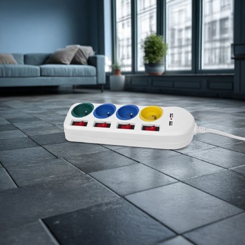 MACLEAN LISTWA ZASILAJĄCA 4 GNIAZDA 2XUSB MCE229W