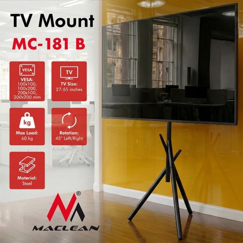 MACLEAN UCHWYT / STOJAK PODŁOGOWY DO TV, 27-55", MAX. VESA 200X200, MAX. 60KG MC-181 B