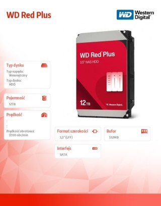 Dysk HDD Red Plus 12TB 3,5'' 512MB/7200RPM WD120EFGX