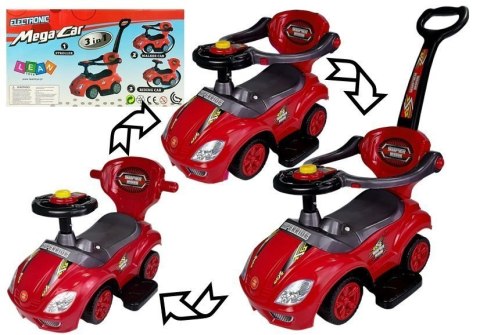 Jeździk z Pchaczem Dla Dzieci Mega Car 3w1 Piszczek Schowek Czerwony LEAN CARS