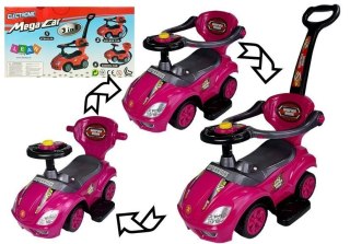 Jeździk z Pchaczem Dla Dzieci Mega Car 3w1 Piszczek Schowek Różowy LEAN CARS