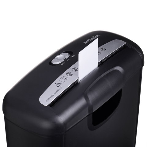 Activejet Niszczarka ASH-0601S, P-2, 10 l, pasek 6 mm, 6 kartek, czarna.