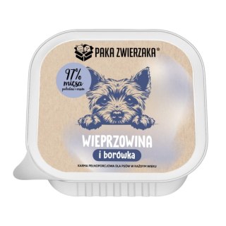 Paka Zwierzaka wieprzowina z borówką mokra karma dla psa tacka 150g