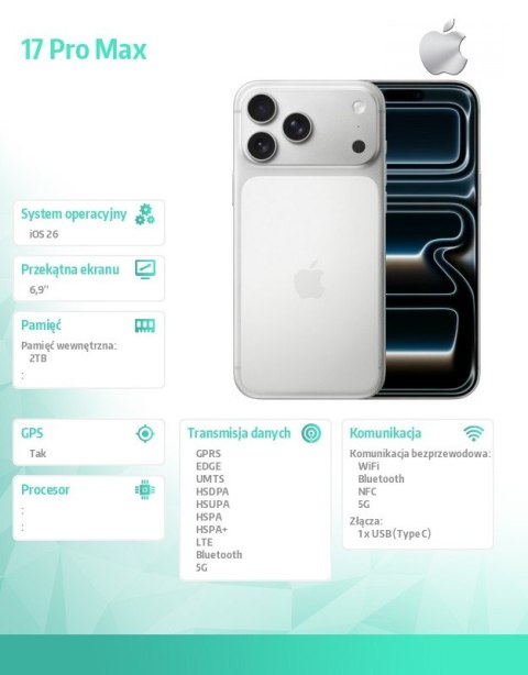 IPhone 17 PRO MAX Srebrny 2TB