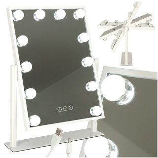 Lusterko do makijażu kosmetyczne podświetlane 12 LED Hollywood z 12 żarówkami USB 30 x 40 cm