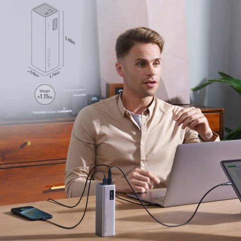 Powerbank 20000mAh USB-C USB-A 100W - szary