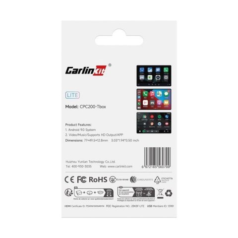 Carlinkit Adapter bezprzewodowy Lite S HDMI 4GB+32GB Android Auto/Carplay dla radioodtwarzaczy samochodowych czarny (OUTLET)