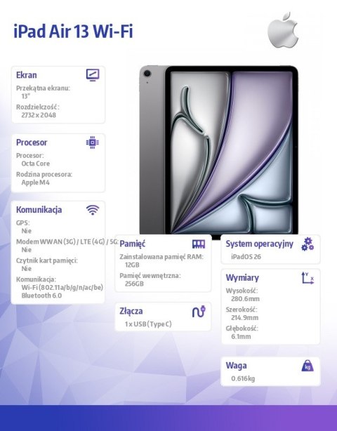 IPad Air 13 cali Wi-Fi 256GB Gwiezdna szarość