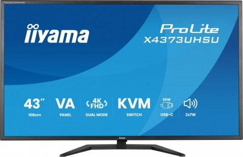 Monitor 43 cale X4373UHSU-B2 4K,VA,2xHDMI,DP,USBCdock (PD95W), 4000:1, USB HUB x4 (2x Type-A, 2x Type-C), KVM, 2 x 7W,450 